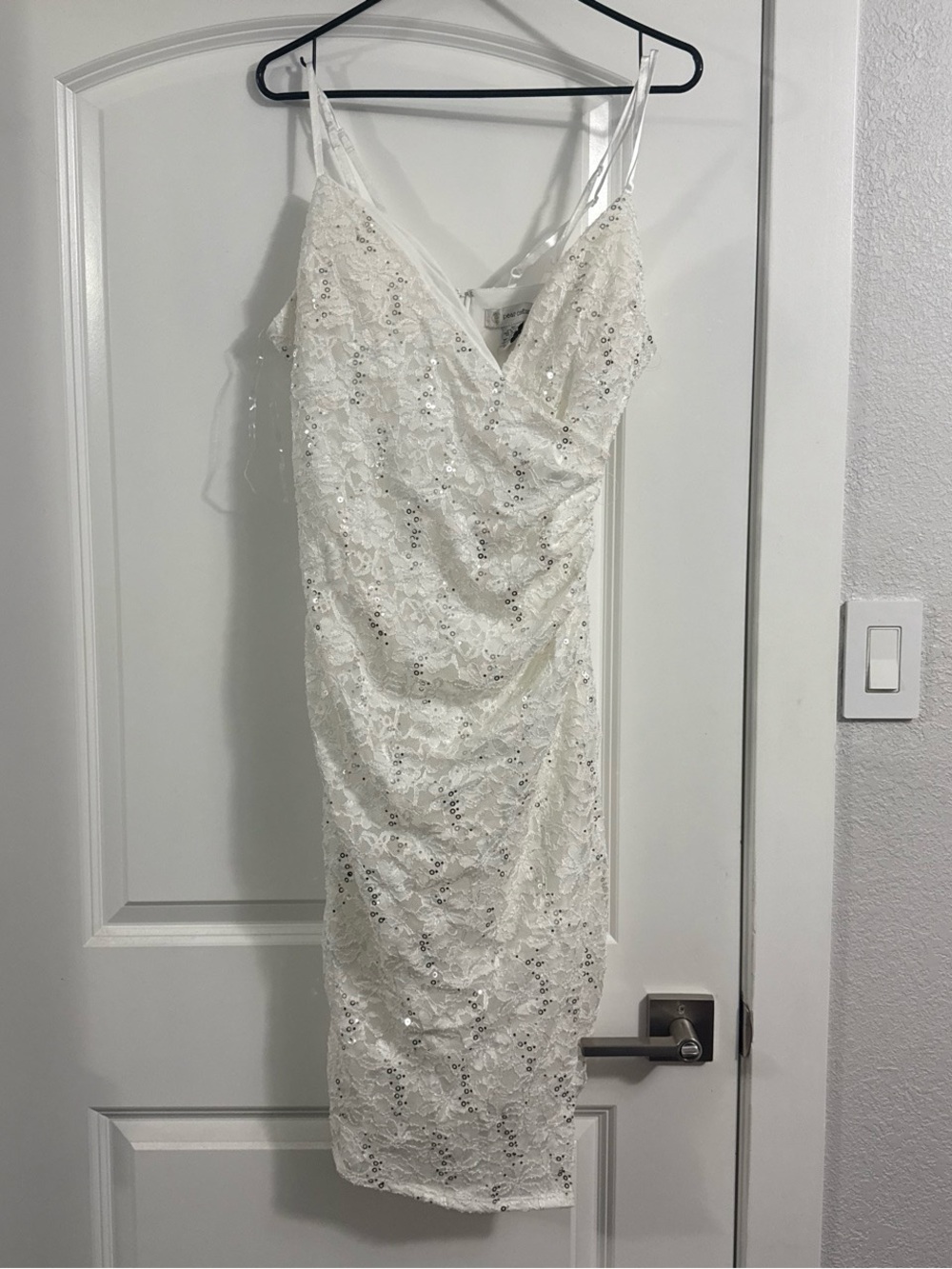 Macy's White Lace Sequin Midi Slip Dress